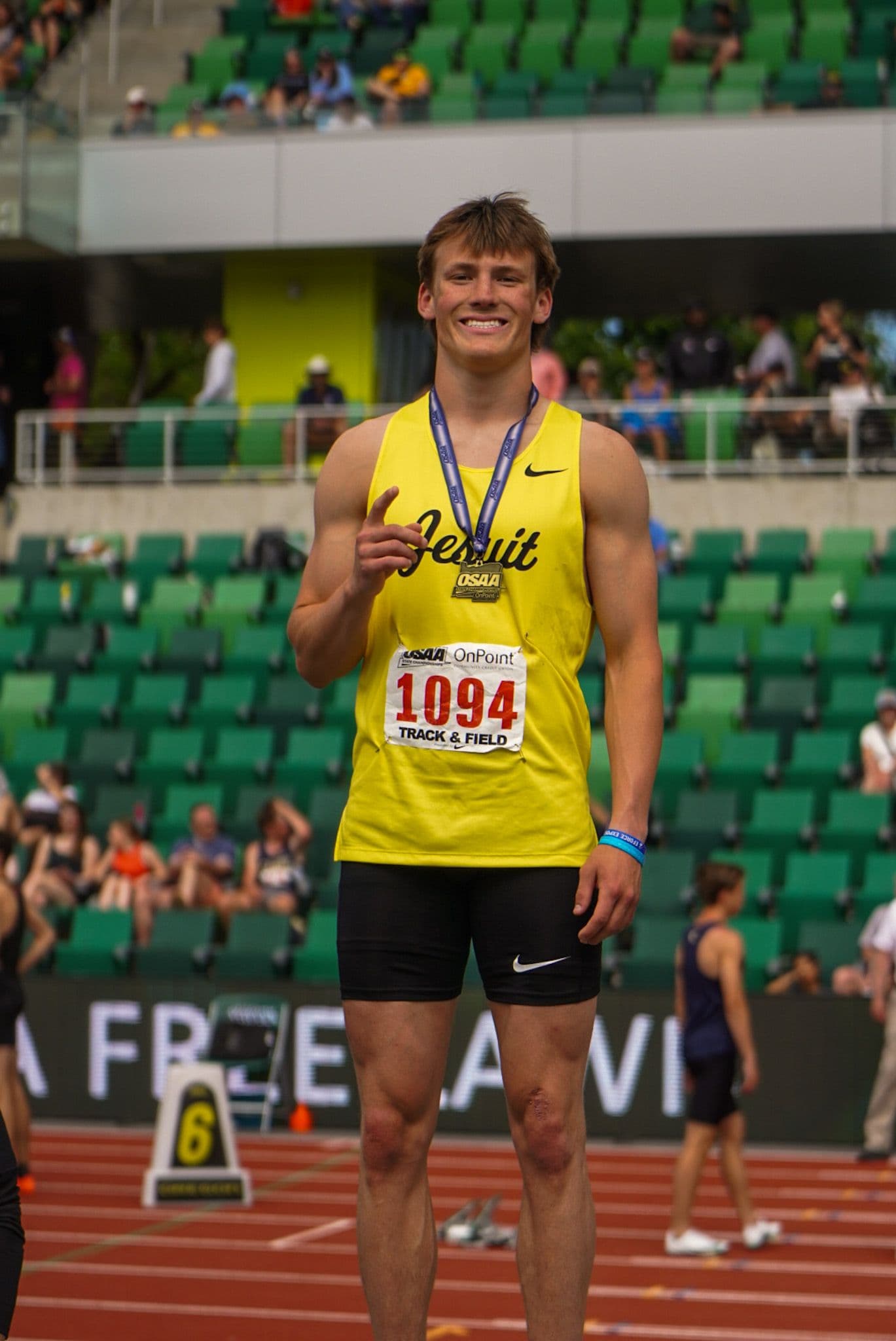 Grant smiling with his state championship medal